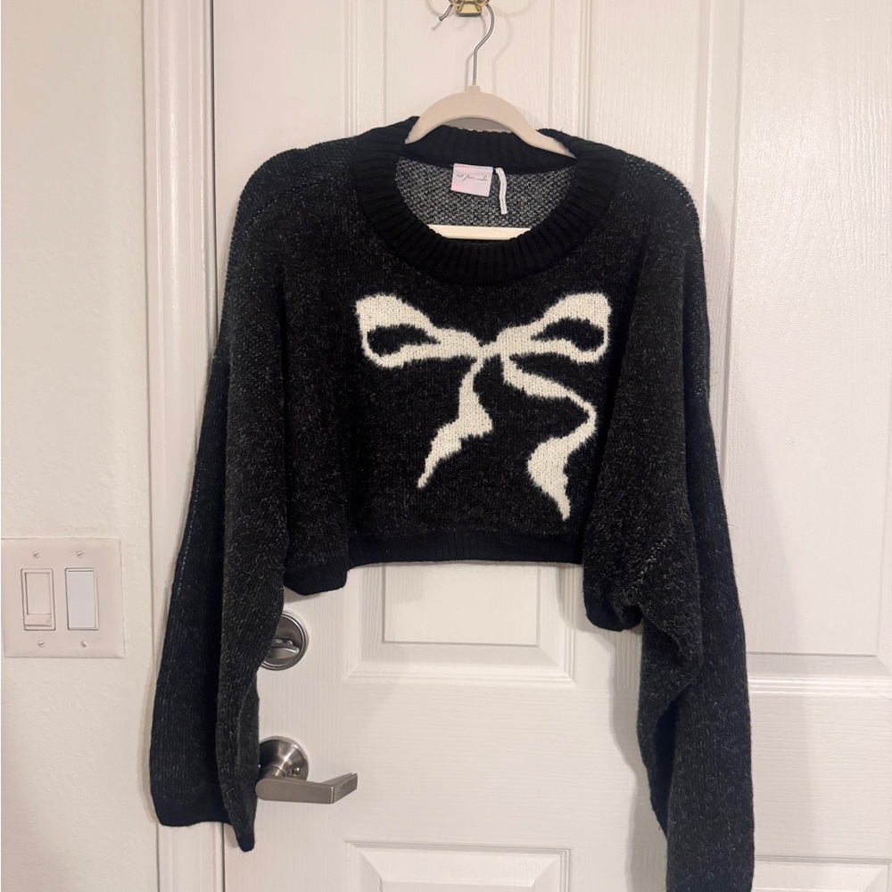 Urban Outfitters Black Sweater with White Bow